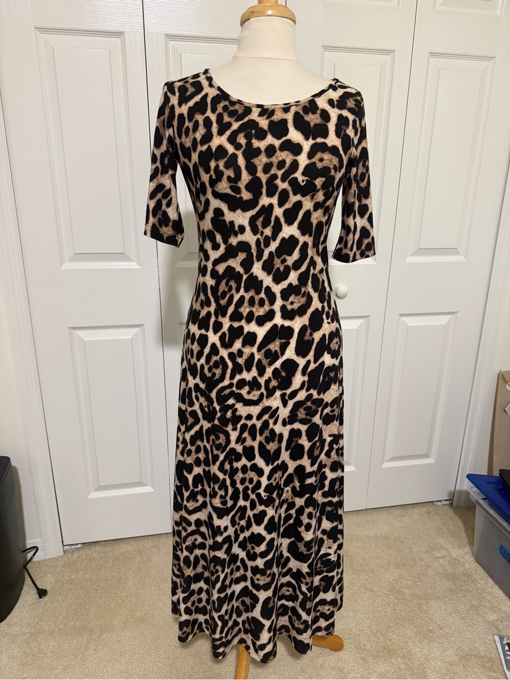Attitudes by Renee Leopard-Print Maxi Dress in Beige and Black
